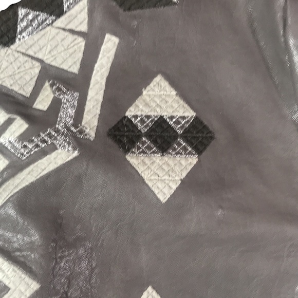 Luii Gray PU Faux Leather Aztec Inspired Design Jacket Size Medium - Picture 7 of 10